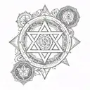 Star of David with star sign simbol of Cancer, Libra, Gemini, Sagittarius, Scorpio, Taurus and Leo in it tattoo design idea
