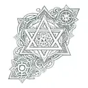 Star of David with star sign simbol of Cancer, Libra, Gemini, Sagittarius, Scorpio, Taurus and Leo in it tattoo design idea