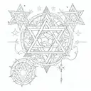 Star of David with star sign Cancer, Libra, Gemini, Sagittarius, Scorpio, Taurus and Leo in it tattoo design idea