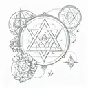 Star of David with star sign Cancer, Libra, Gemini, Sagittarius, Scorpio, Taurus and Leo in it tattoo design idea