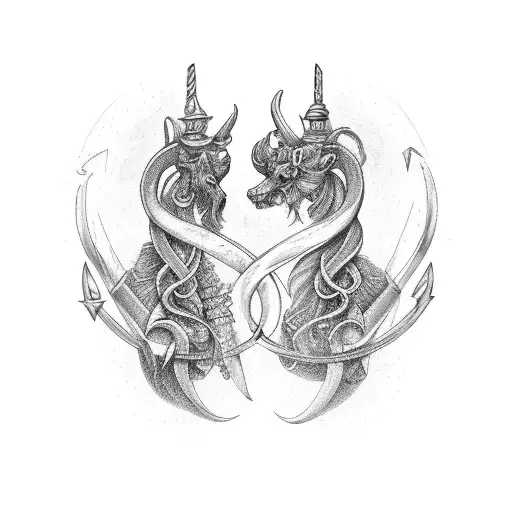 Aquarius and Capricorn chest scroll tattoo design idea