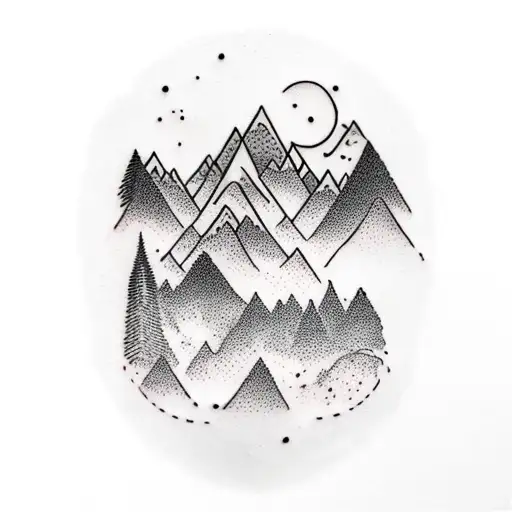 mountains with waterfall tattoo design idea