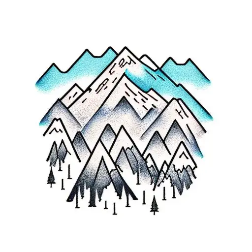 mountains with waterfall tattoo design idea