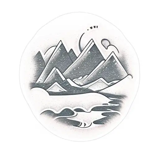 mountains with waterfall tattoo design idea