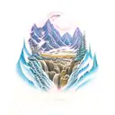 mountains with waterfall tattoo design idea
