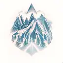 mountains with waterfall tattoo design idea