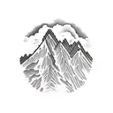 mountains with waterfall tattoo design idea