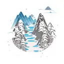 mountains with waterfall that flows down onto a pond tattoo design idea