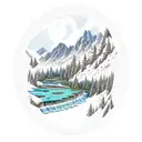 mountains with waterfall that flows down onto a pond tattoo design idea