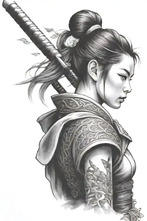 Girl samurai warrior wielding tattoo design idea