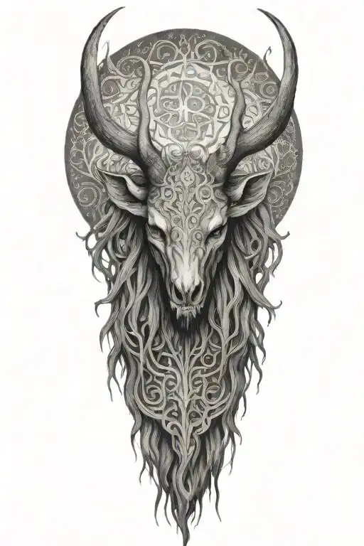 slavic mythology leshen beast full body with big horns tattoo design idea