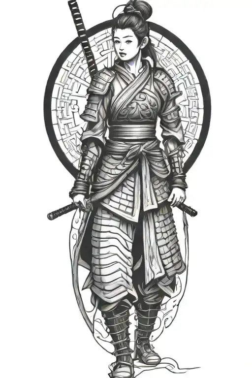 woman samurai warrior tattoo design idea