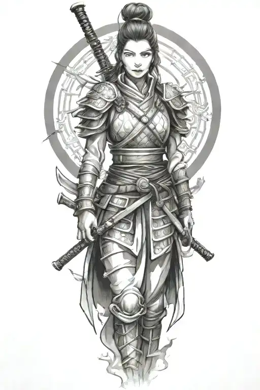 woman samurai warrior tattoo design idea