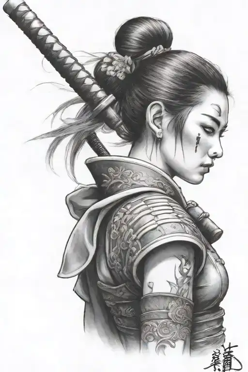 samurai girl standing tattoo design idea