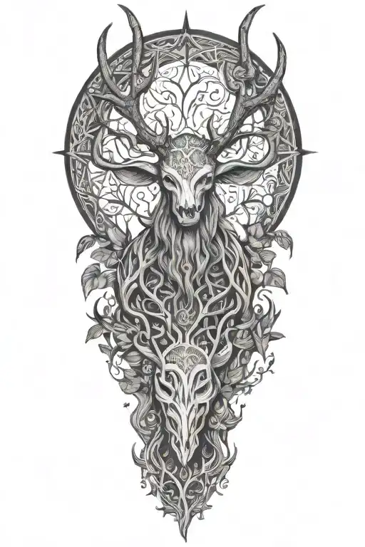slavic mythology leshen full body with big horns tattoo design idea