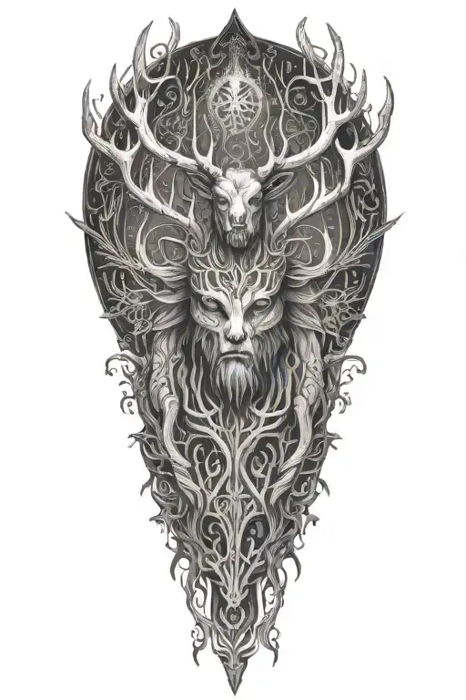 slavic mythology leshen full body with big horns tattoo design idea
