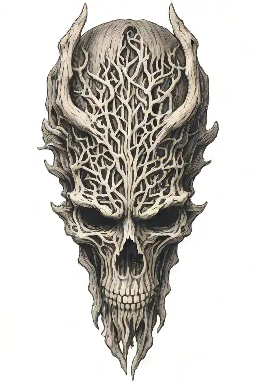 slavic mythology leshen beast skull head  full body made from wood hands with claws tattoo design idea