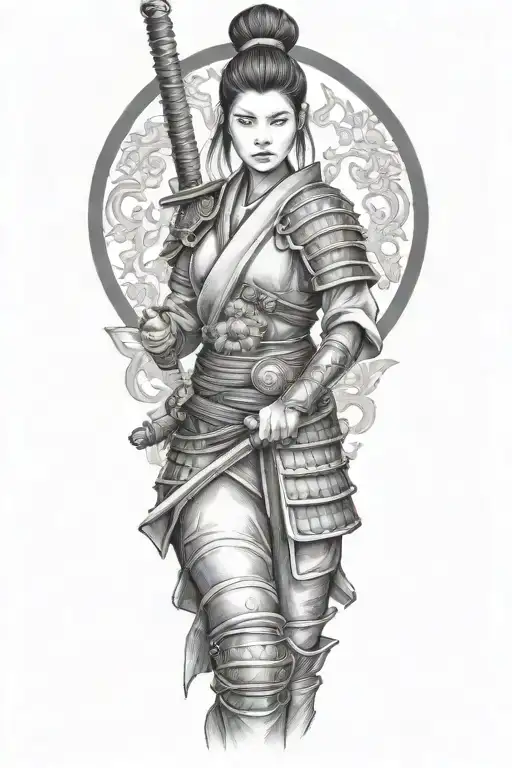 woman samurai warrior tattoo design idea