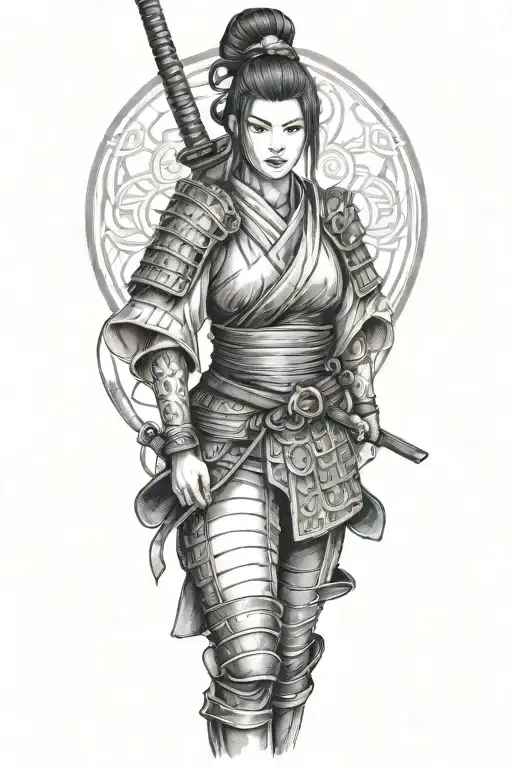 woman samurai warrior tattoo design idea