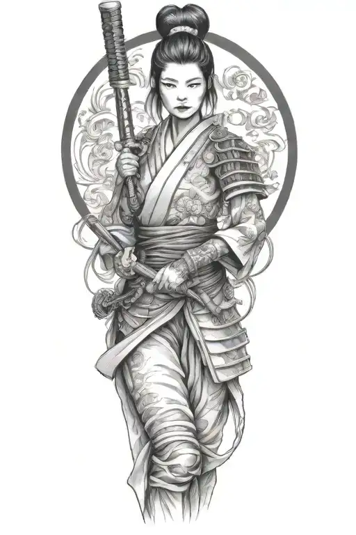 woman samurai warrior tattoo design idea