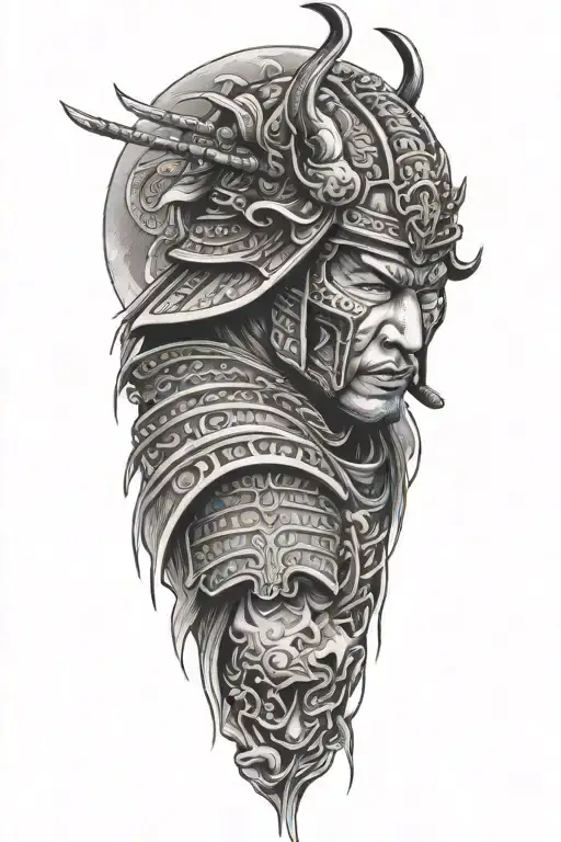 samurai covered in madness tattoo design idea