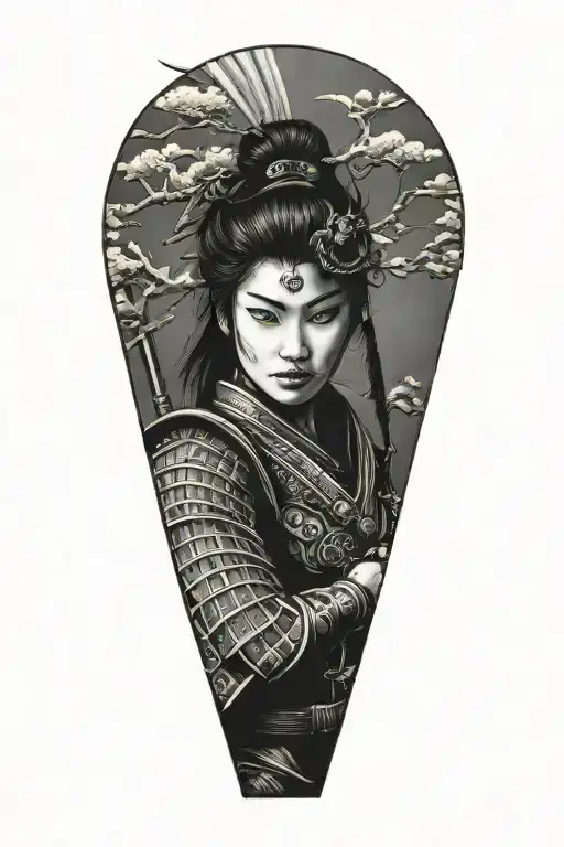 woman samurai warrior tattoo design idea