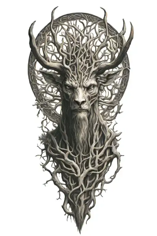 slavic mythology leshen beast full body made from branches tattoo design idea