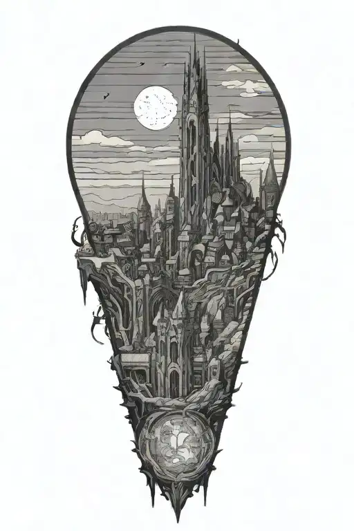 dark souls ringed city skyline tattoo design idea