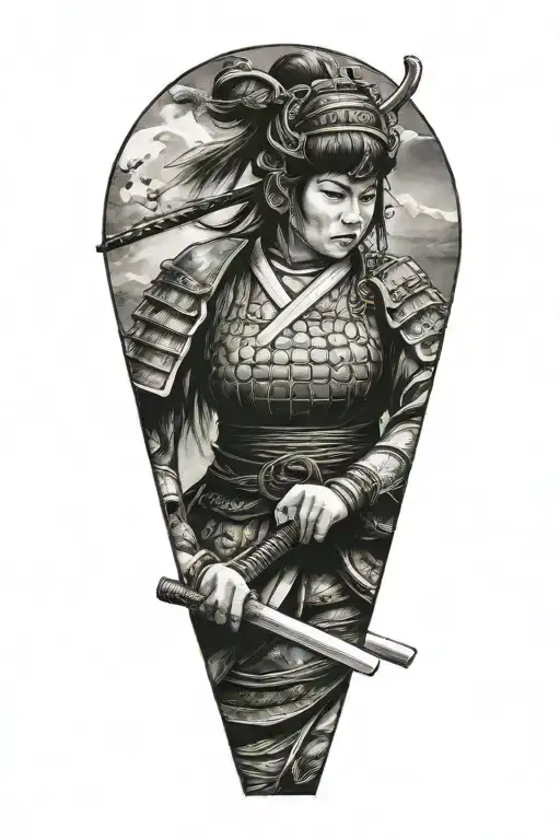 woman samurai warrior tattoo design idea