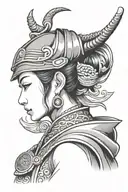 samurai standing  side profile traditional lady head tattoo design idea