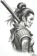 samurai girl standing with kamas tattoo design idea