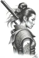 samurai girl standing with kamas tattoo design idea