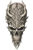 slavic mythology leshen beast skull head  full body made from wood hands with claws tattoo design idea