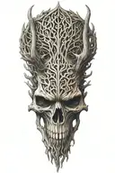 slavic mythology leshen beast skull head  full body made from wood hands with claws tattoo design idea