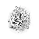 A unique combination of Flores and a horsein blackwork style tattoo design idea