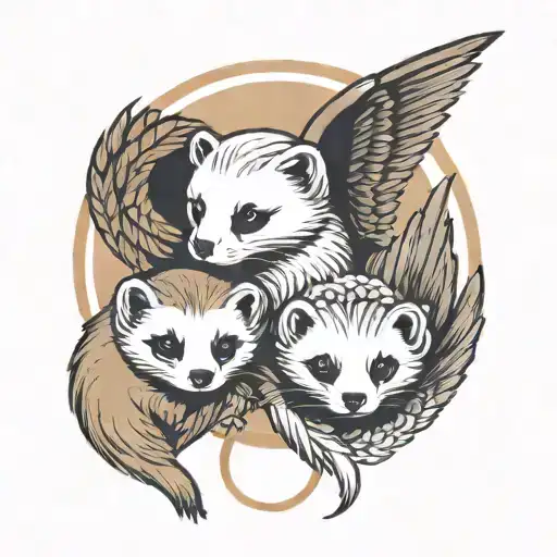  only 3 ferrets. ferrets on the sides have an angel wing to side of them and a halo for the one in the middle tattoo design idea