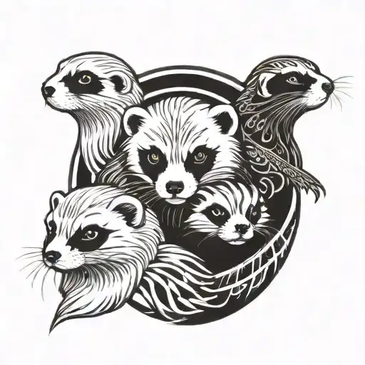  only 3 ferrets. ferrets on the sides have an angel wing to side of them and a halo for the one in the middle tattoo design idea