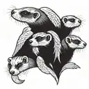 3 ferret. ferrets on the sides have an angel wing to side of them and a halo for the one in the middle tattoo design idea