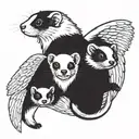 3 ferret. ferrets on the sides have an angel wing to side of them and a halo for the one in the middle tattoo design idea