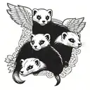 3 ferret. ferrets on the sides have an angel wing to side of them and a halo for the one in the middle tattoo design idea