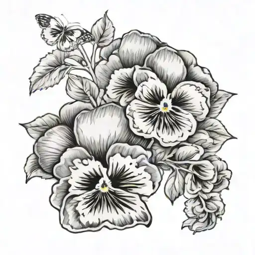 pansy flowers and diphylleia grayi flowers with "base to ace"  tattoo design idea