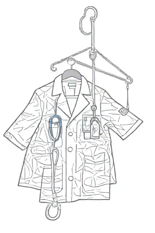 A sketch of a doctor's coat hanging on a hanger with a subtle Filipino flag in the background as a tribute to your medical profession and heritage tattoo design idea