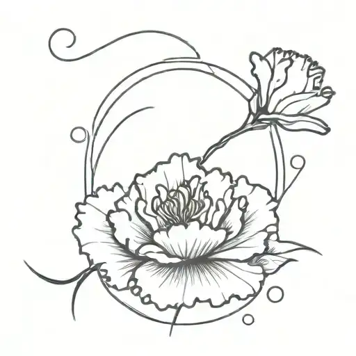carnation flower on an island in the middle of the ocean with a red string of fate tattoo design idea