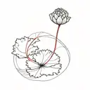 carnation on a small island in the middle of the ocean with a red string of fate tattoo design idea