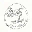 carnation on a small island in the middle of the ocean with a red string of fate tattoo design idea