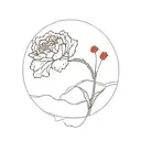 carnation on a small island in the middle of the ocean with a red string of fate tattoo design idea