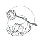 carnation on a small island in the middle of the ocean with a red string of fate tattoo design idea