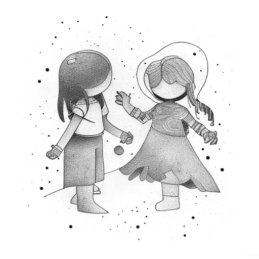 abstract representation of 2 children with mom and dad tattoo design idea