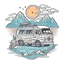 sweet Dog, Campervan, mountains, landscape, sun, Roadtrip, Joint, Weed, sea, happy, clean tattoo design idea