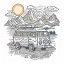sweet Dog, Campervan, mountains, landscape, sun, Roadtrip, Joint, Weed, sea, happy, clean tattoo design idea